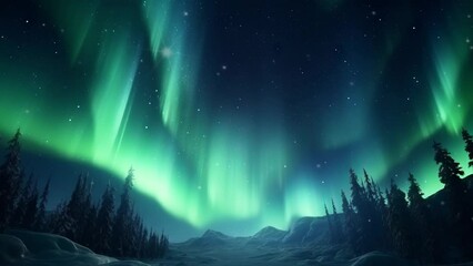 snowy natural scenery at night with aurora sky. a beautiful green and red aurora dancing over the hi
