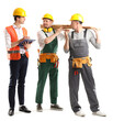 © Pixel-Shot - Team of male builders with wooden planks on white background