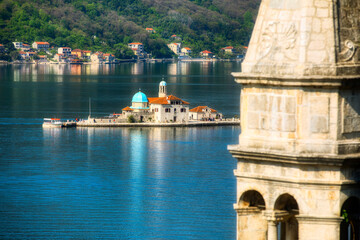 Wall Mural - The Artificial Islet of Our Lady of the Rocks in the Bay of Kotor at Perast in Montenegro