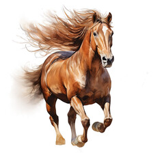 Running horse watercolor clipart on transparent background. Generative AI illustration