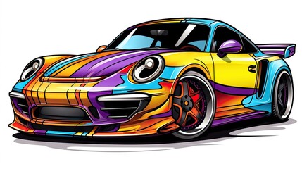 Wall Mural -  a colorful car is painted in the style of a cartoon.  generative ai