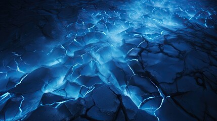 Poster -  a large crack in the ice with blue light coming from it.  generative ai