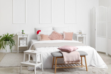 Wall Mural - Interior of light bedroom with tables and soft bench