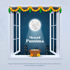 Full Moon from the Indian Traditional Window, Kojagiri Paurnima aka Sharad Purnima, Festival Celebrated after Shubh Navratri, and before Happy Diwali. fullmoon day of the Hindu lunar month of Ashvin