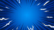 © Asta Desain - Comic Blue Background With lightning  Power Fx/ Illustration of a powerful comics like page layout background with rays and halftone dots focus on center