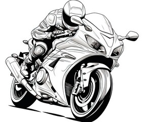 Wall Mural -  a black and white drawing of a motorcyclist.  generative ai