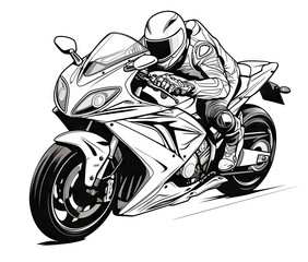 Wall Mural -  a black and white drawing of a person riding a motorcycle.  generative ai