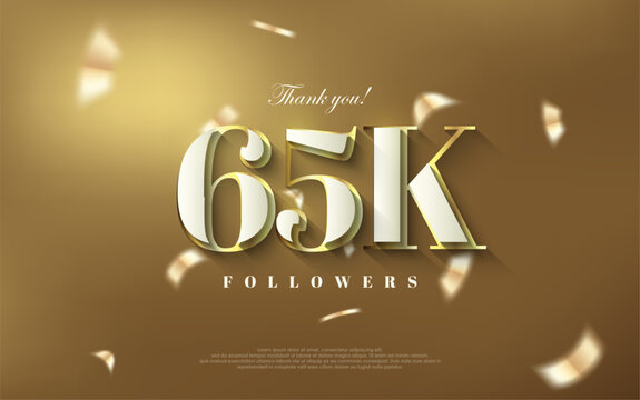 Thank you 65k followers background, shiny luxury gold design.