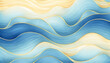 Winter ocean wave, sun, sky watercolor abstract illustration. Nature blue, yellow happy cartoon snow wave or ocean holiday travel. Wavy water web banner backdrop, background graphic for copy space