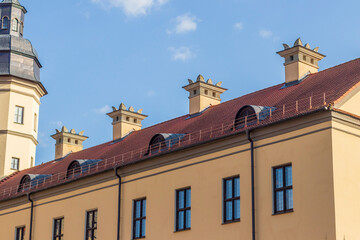 Wall Mural - Nesvizh, Belarus - 08.23.2023 - Shot of the well know architectural landmark , Radzwill castle. History