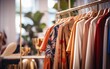 Leinwandbild Motiv Fashion clothes in a trendy luxury boutique store, blurred background. Generative AI