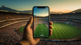 Fototapeta Miasta - smartphone in football stadium created with Generative AI technology