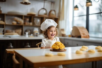 Happy Girl Smiles in the Kitchen After Baking Dessert AI generated