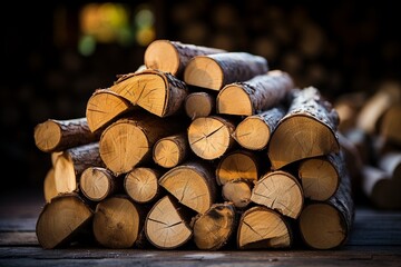 Poster - Pile of wood logs as background : Generative AI