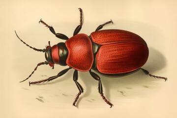 Red bug vintage illustration. Generate Ai