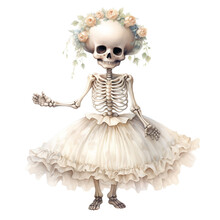 Halloween Skeleton Watercolor Clipart, Vintage Victorian Skeleton Illustration
