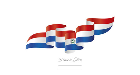 Wall Mural - Paraguay red white blue wavy flag ribbon concept design template. Premium Paraguayan flag vector illustration design on isolated white background