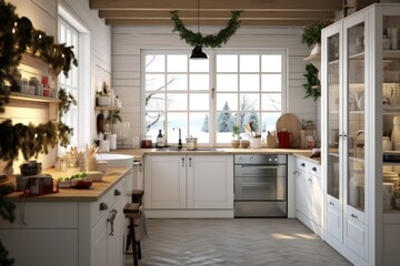 Poster - Interior of decorated for Christmas. AI Generated