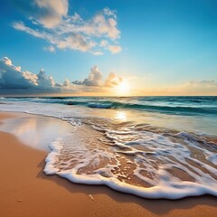 Wall Mural - Beautiful sunrise or sunset over the tropical beach.AI generated image