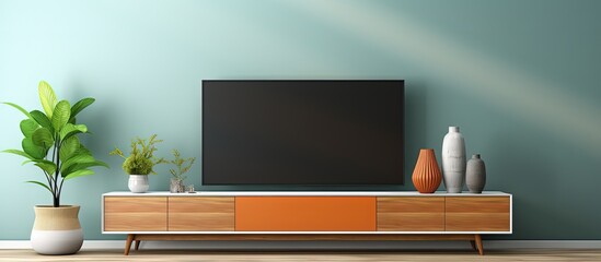 Modern living room decor with a TV cabinet featuring a two toned wall background