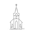 Church Single continuous line illustration template