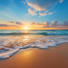 Sticker - Beautiful sunrise or sunset over the tropical beach.AI generated image