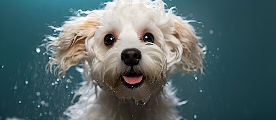 Wall Mural - Bathing a Bichon in pet salon