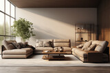 Fototapeta Przestrzenne - Interior of living room with green houseplants and sofas