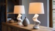 © Татьяна Креминская - Exquisite white table and floor lamps with oblong wavy shapes for spectacular lighting in the dining room, bedroom, living room. Lamp as Sculpture