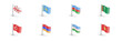 3D flag of Georgia, Kazakhstan, Azerbaijan, Turkmenistan, Turkey, Armenia, Uzbekistan, Kyrgyzstan. Realistic vector icon set Central Asia