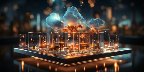 Digital informational technology web futuristic hologram with cloud