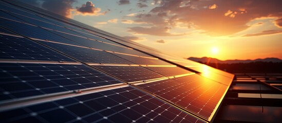 Poster - Sunset backdrop with close up solar panels