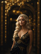 © Black Morion - Beautiful blonde in a black dress with golden patterns