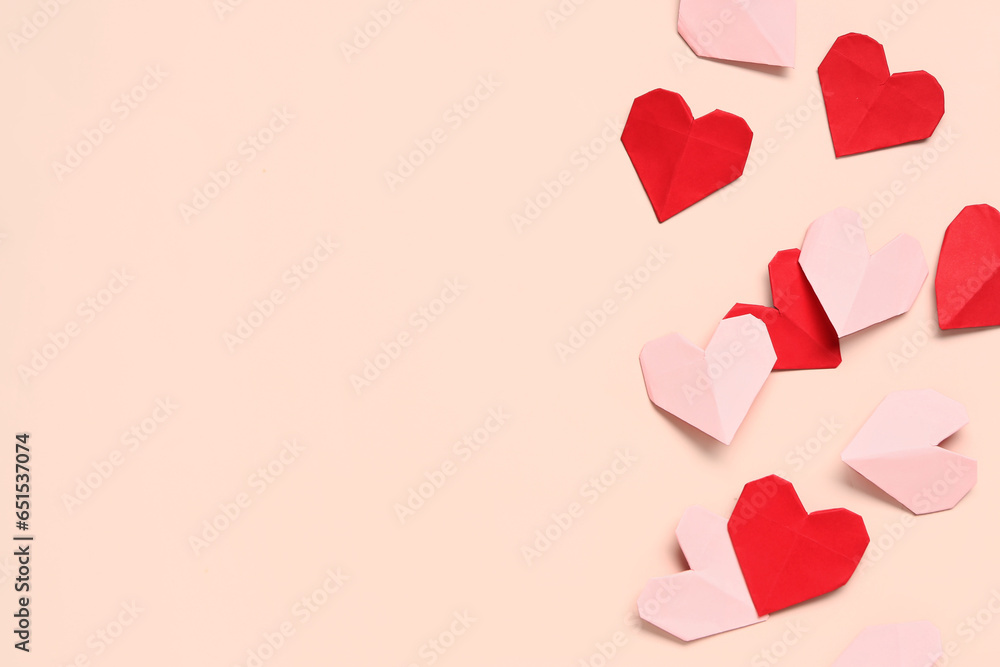 Beautiful hearts made of paper on pink background. National Sweetest Day