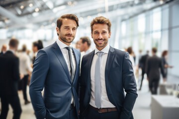 two business people standing at an event