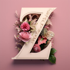 Wall Mural - The Capital letter Z in serif font made by art nouveau style in pink flower background