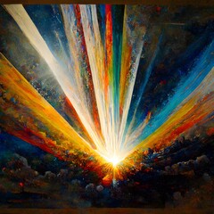 a collision of two suns an explosion of refracted light Accelerated Perspective abstract oil painting detailed 