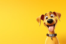 3d Rendering Of A Dog Cartoon Character With A Yellow Background.