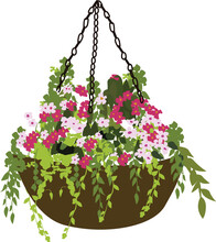 Flowers In A Basket, Vector Hanging Basket 
