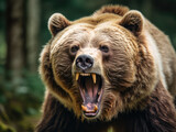 Fototapeta Big Ben - Close up Brown bear growling in the forest, wildlife view from nature