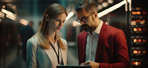 Leinwandbilder - IT advisors working and discussing in Server room.