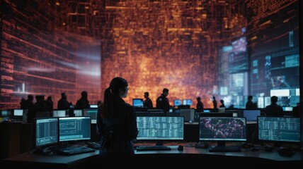 The power of digital technology with a focus on a software engineer utilizing a computer with lines of code, data analysis, and AI algorithms to improve business operations