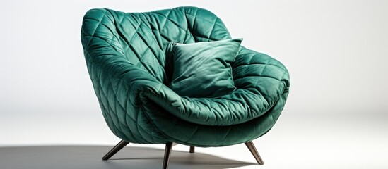 Canvas Print - Designer armchair with a dark green malachite color placed on a white background made of textile