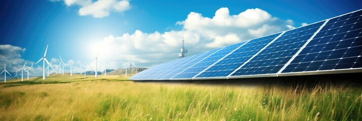 Aufkleber - Solar panels and wind turbines in sunny day, Renewable energy concept.