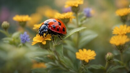 Wall Mural - Ladybug, macro photography, closeup, beautiful nature