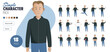 © Vector Characters - Simple flat 2d male vector character in a set of multiple poses. Easy to edit and isolated on a white background. Modern trendy style character mega pack with lots of poses.