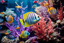 Beautiful Sea Life Under The Sea With Colorful Of Coral, Fishes, Animals, Shells