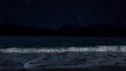 Wall Mural - night sea with a view of mountains and starry sky
