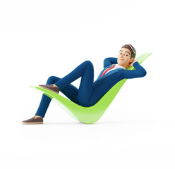 Wall Mural - 3d cartoon businessman lying down on check mark