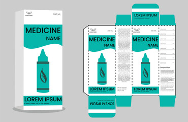 Medicine paper packaging box design. Box packaging die-cut template design. Packaging template for medicine